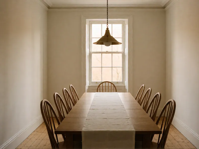 The parlour apartment's dining table, behind the front room