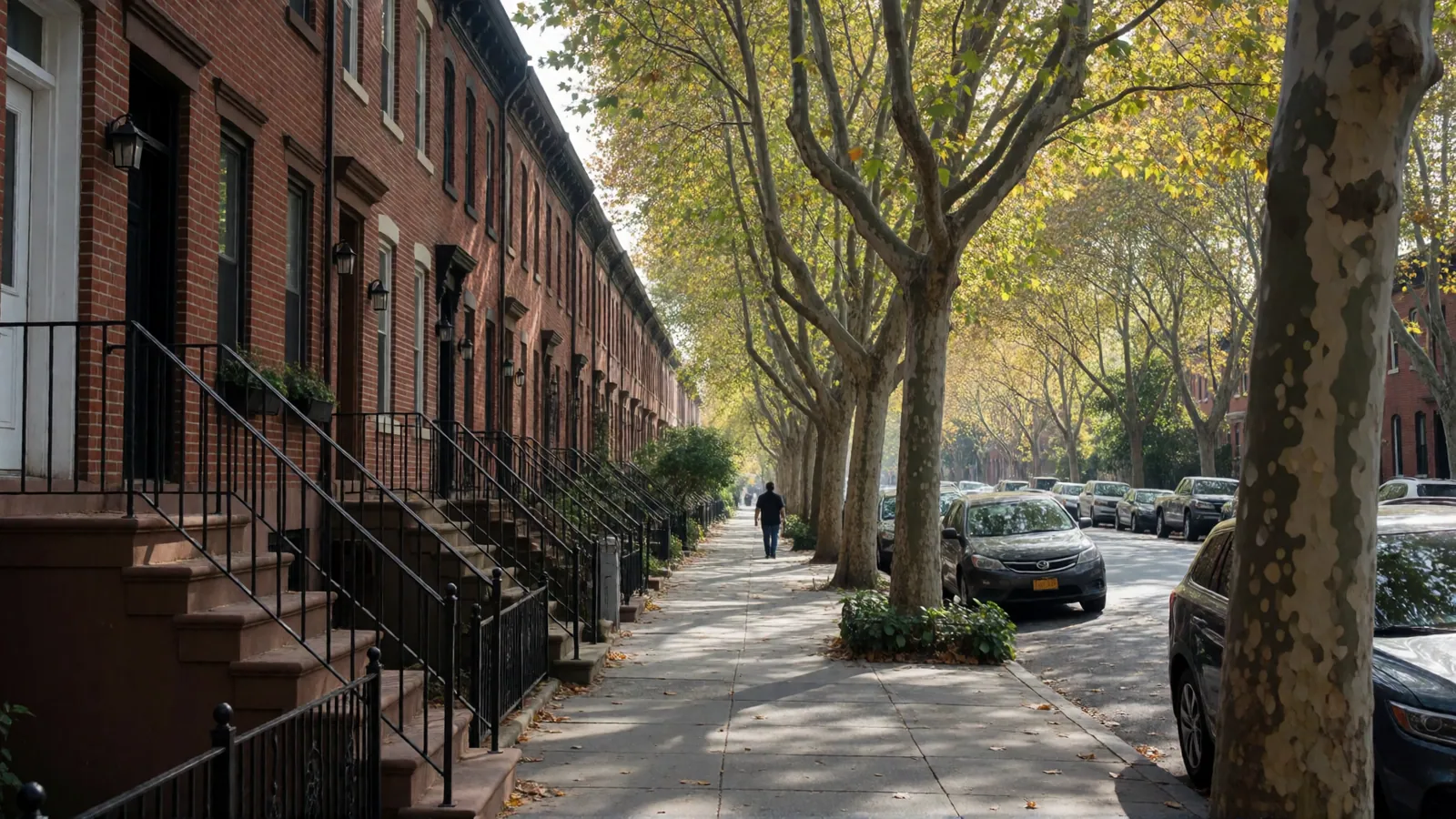 A residential street in Woodside in the morning, quiet, no people in frame