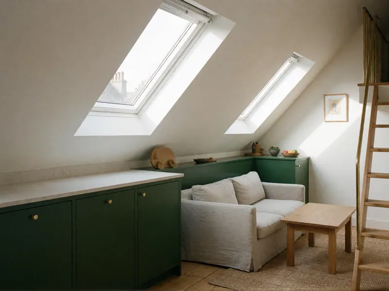 The Loft Apartment: Skylights on both slopes, roofline view to the west