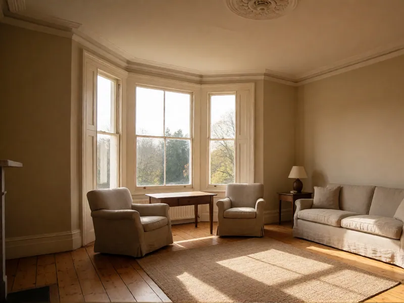 The Parlour Apartment: Bay window to the street, twelve-foot ceilings